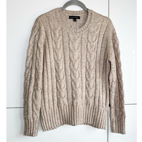 Banana Republic Cable Knit Sweater Tan Heathered Color Size Medium Warm Cozy - Picture 1 of 7